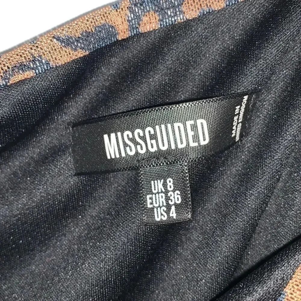Missguided Leopard Ruched Mesh Top Black Brown Size 4 - Picture 6 of 7